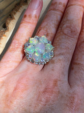 Load image into Gallery viewer, Magical XL Ethiopian Opal Hearts and Tanzanite rounds ring