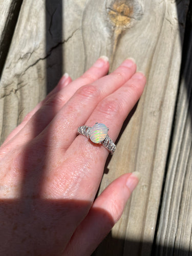 Carved Rainbow Ethiopian Opal ring
