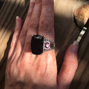 Black Spinel & Rhodolite Garnet ring