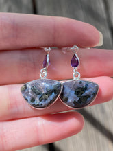 Load image into Gallery viewer, Mystic Merlinite (Indigo Gabbro) and Amethyst earrings