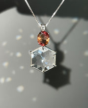 Load image into Gallery viewer, Clear Quartz Flower of Life necklace with stunning Bicolor Tourmaline crown