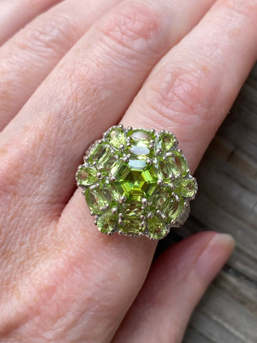 AAA Peridot Specialty Cut Hexagon Mandala ring