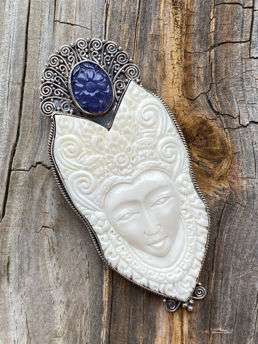 Carved Tanzanite Ancestor Goddess pendant