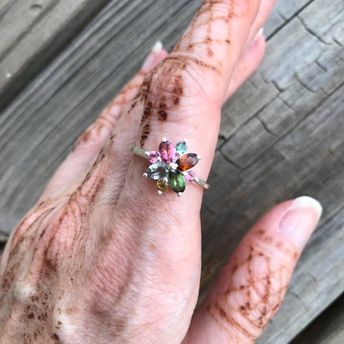 multi Tourmaline cluster ring