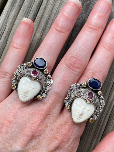 Blue Sapphire, Ruby and Citrine Goddess rings