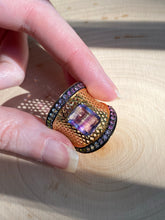 Load image into Gallery viewer, Blue and Purple Fluorite cage ring with Diopside, Iolite, Amethyst, Topaz and Garnet