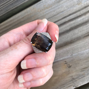 Smoky Quartz and Zircon ring