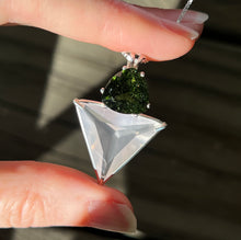 Load image into Gallery viewer, One of a kind - Ethereal Rose Quartz Angelic Star necklace with XL bubbly Moldavite crown