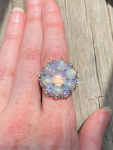 Load image into Gallery viewer, Magical XL Ethiopian Opal Hearts and Tanzanite rounds ring