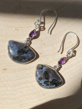 Load image into Gallery viewer, Mystic Merlinite (Indigo Gabbro) and Amethyst earrings