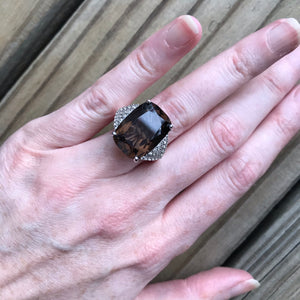 Smoky Quartz and Zircon ring