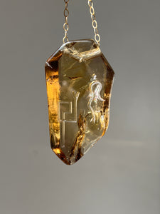 Hovave Art - Exceptional Rainbow filled Natural Citrine necklace with Divine Feminine & Sacred Masculine Symbols