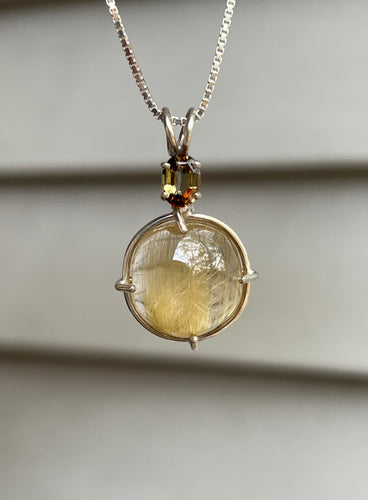 Mesmerizing Thick Golden Rutile in Quartz necklace with Pleochroic Andalusite