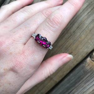 Rhodolite Garnet trilogy rings