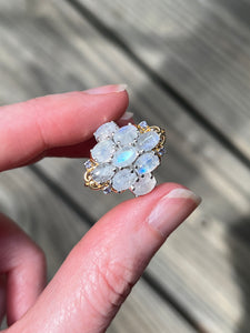 Translucent Rainbow Moonstone & Tanzanite Queen Ring