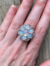 Load image into Gallery viewer, Magical XL Ethiopian Opal Hearts and Tanzanite rounds ring