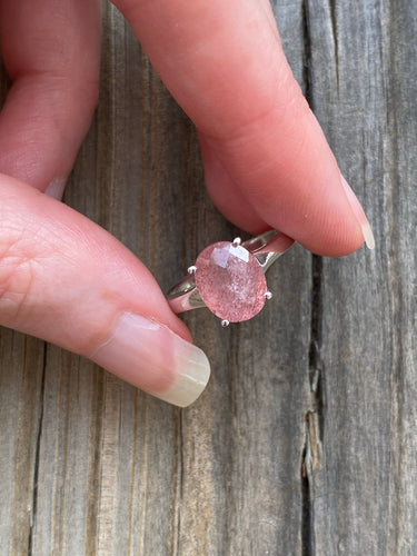 Natural lithium included African Strawberry Quartz checkerboard cut ring