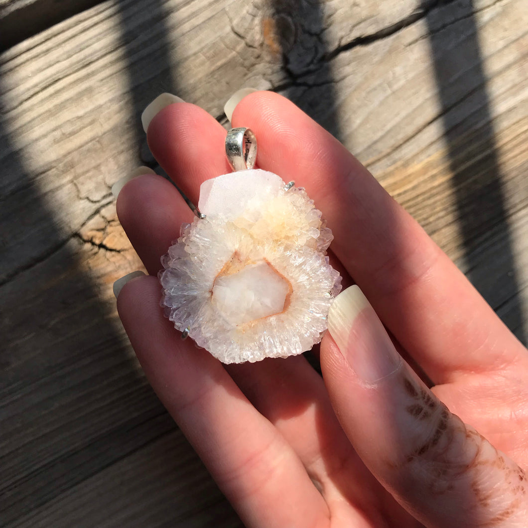 Stunning XL triple eye Amethyst Stalactite slice pendant