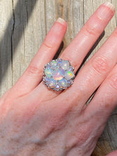 Load image into Gallery viewer, Magical XL Ethiopian Opal Hearts and Tanzanite rounds ring