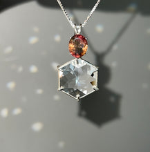 Load image into Gallery viewer, Clear Quartz Flower of Life necklace with stunning Bicolor Tourmaline crown