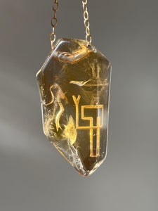 Hovave Art - Exceptional Rainbow filled Natural Citrine necklace with Divine Feminine & Sacred Masculine Symbols