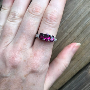 Rhodolite Garnet trilogy rings