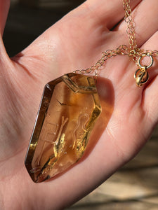 Hovave Art - Exceptional Rainbow filled Natural Citrine necklace with Divine Feminine & Sacred Masculine Symbols