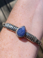 Load image into Gallery viewer, Carved Tanzanite braided sterling silver collectors bracelet