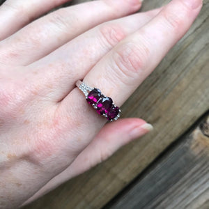 Rhodolite Garnet trilogy rings