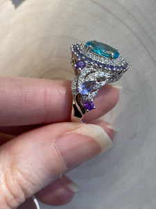 Collectors Electric Blue Apatite, Iolite and Amethyst rings