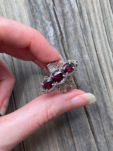 Pyrope Rhodolite Garnet and White Topaz ring