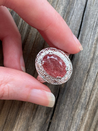 7 carat magical natural lithium included African Strawberry Quartz rings